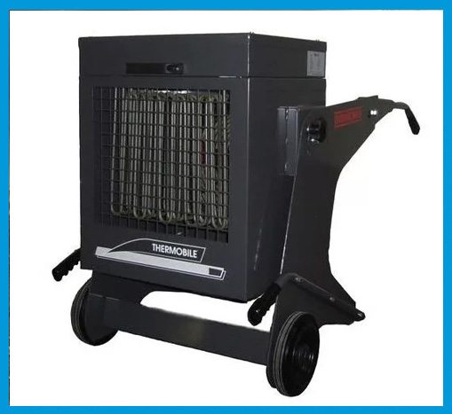 Canon à chaleur avec une grille de protection à l'avant et des poignées pour le déplacer