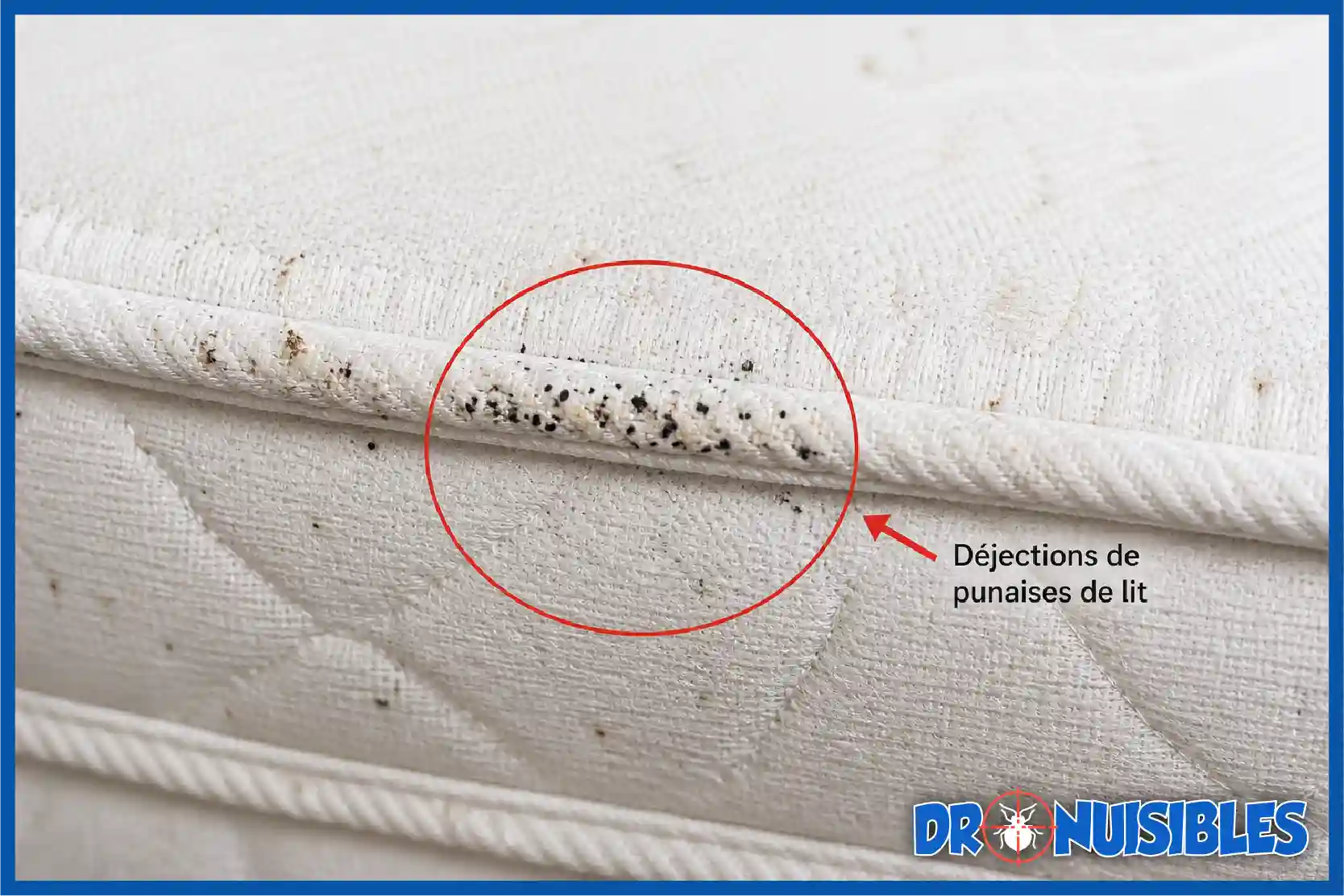 taches noires déjections de punaises de lit sur couture de matelas