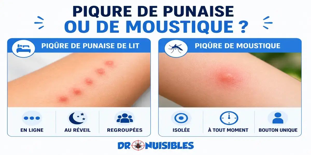 différence entre bouton de piqûre de punaise de lit bouton de moustique comparaison en photo