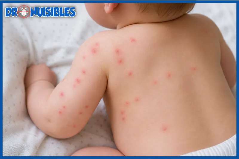 piqûres de punaises de lit sur bébé avec petits boutons rouges et démangeaisons
