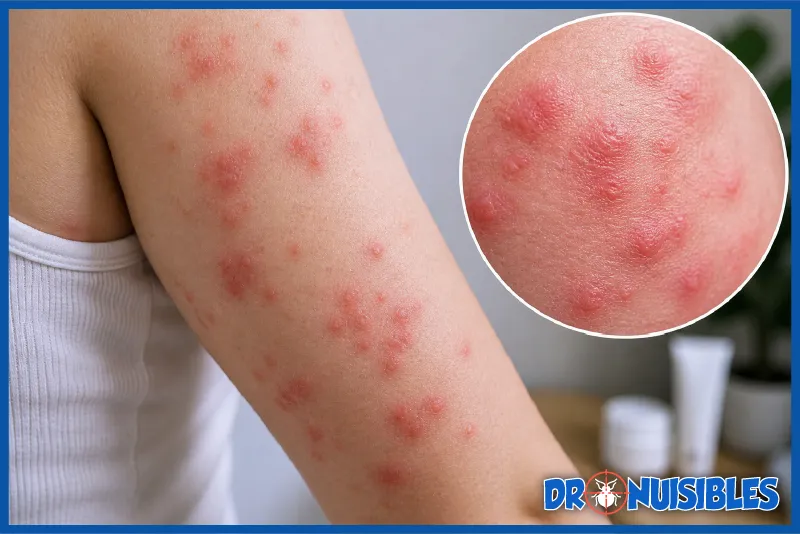 piqûres de punaises de lit sur le bras avec boutons rouges et inflammation cutanée