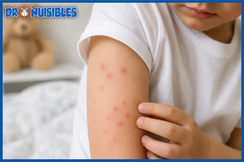 piqûres de punaises de lit sur le bras d un enfant avec boutons rouges