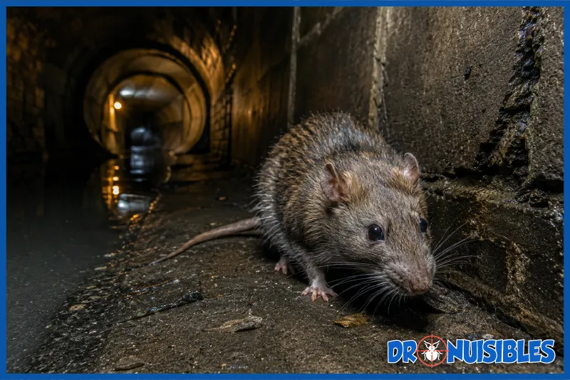 Rat brun dans un égout à Paris illustrant la présence des rongeurs dans les réseaux souterrains