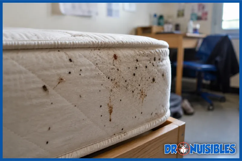 traces de punaises de lit visibles sur un matelas en résidence étudiante
