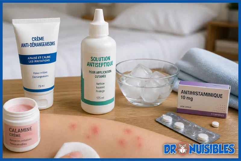 traitement des piqûres de punaises de lit avec crème antihistaminique antiseptique et calamine