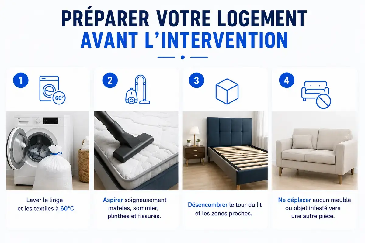 Étapes de préparation du logement avant un traitement contre les punaises de lit
